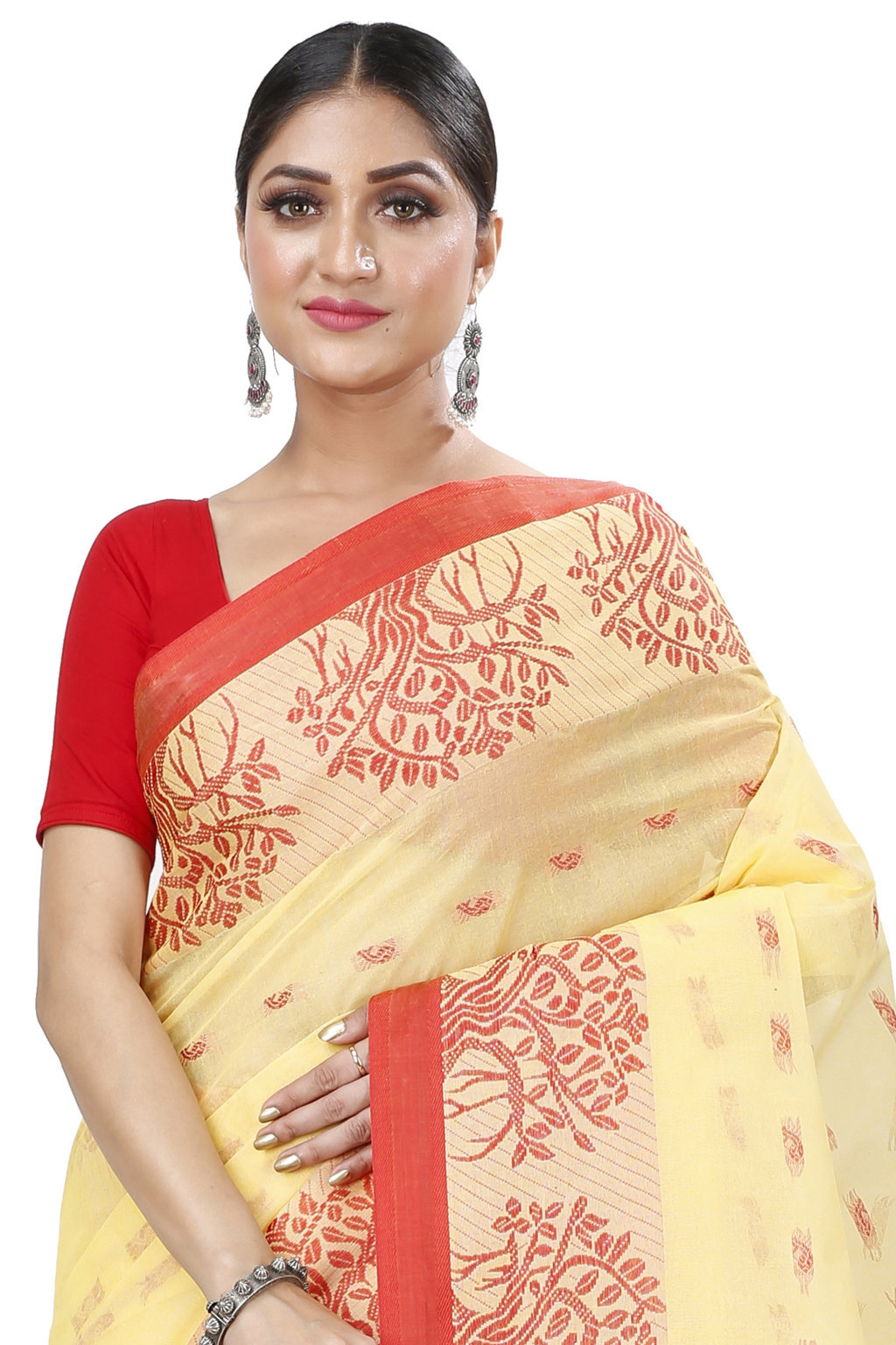 Light Yellow Pure Cotton Somaya Tant Saree (1043)
